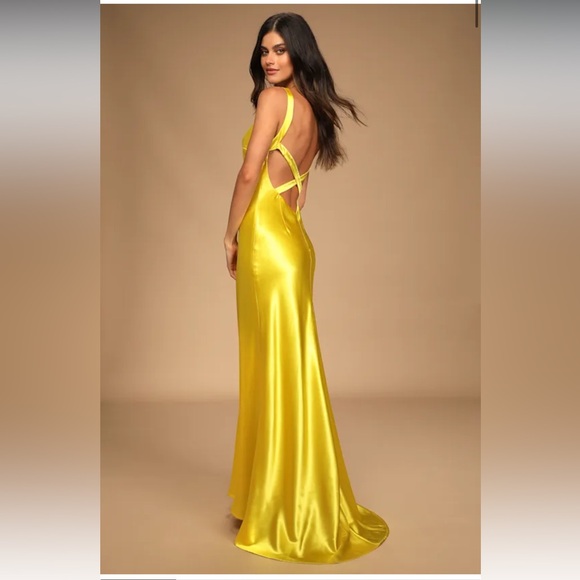 Lulu's yellow Satin Maxi Slip Dress - Picture 2 of 3